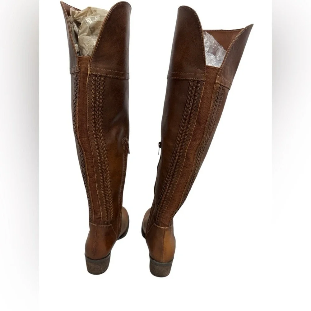 Vince Camuto Bendra‎ Leather Over the Knee Boots Brown Braided Detail Sz 6.5M